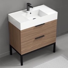 Modern Bathroom Vanity, Walnut, 32 inch, Free Standing